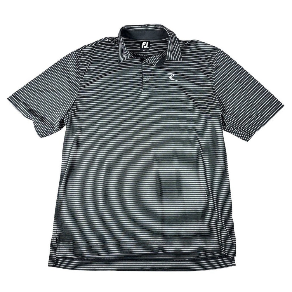 FootJoy Polo Shirt Mens 2XL Black Gray‎ White Micro-Stripe Golf Logo